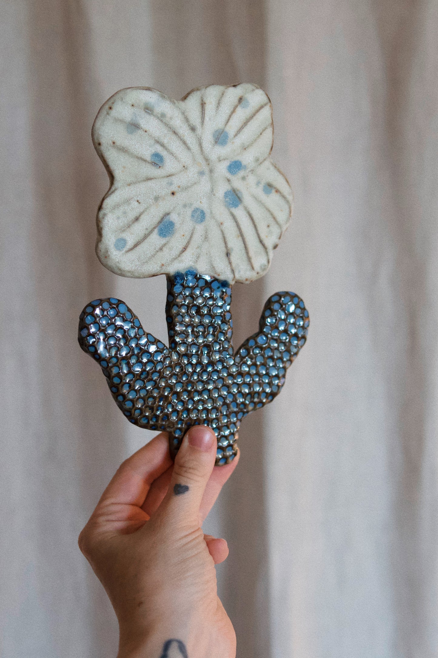 Flower White & Blue Dots