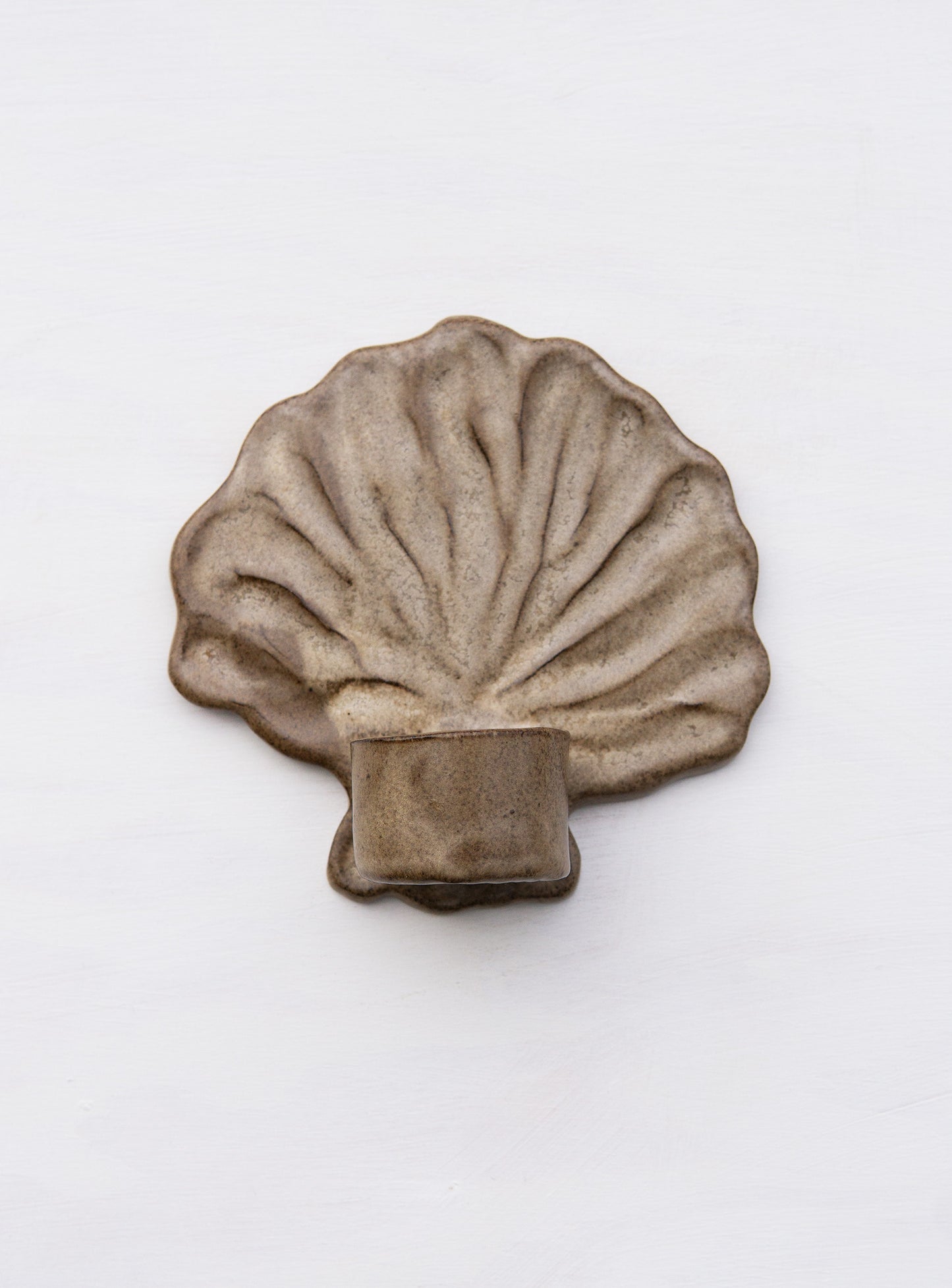 Candle Holder Shell Frosty Brown